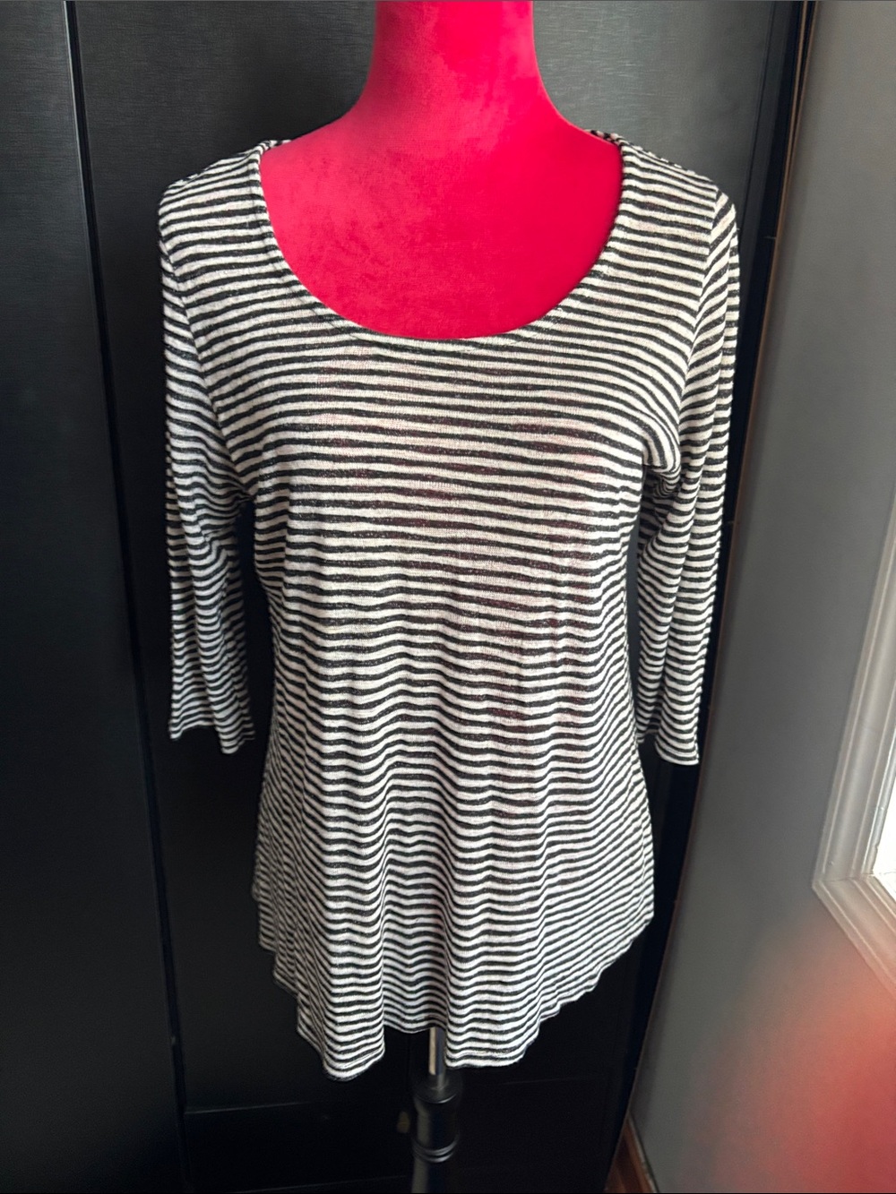 W5 Black and White Striped Scoop Neck Long Sleeve Top